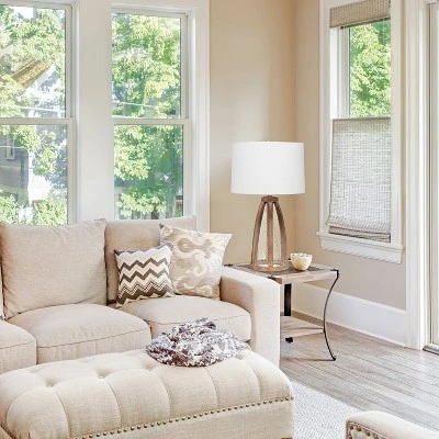 Wood Arch Farmhouse Old Table Lamp With Fabric Shade White - Lalia Home - Image 4