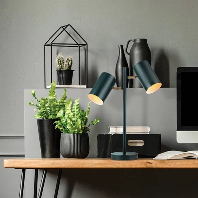 20" 2-Light Pratt Desk Lamp With Rotary Switch On Shade Matte Green - Globe Electric