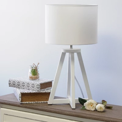 White Wood Interlocked Triangular Table Lamp With Fabric Shade White - Simple Designs - Image 2