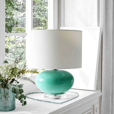 15.25" Modern Ovaloid Glass Bedside Table Lamp With Fabric Shade - Lalia Home - Image 2