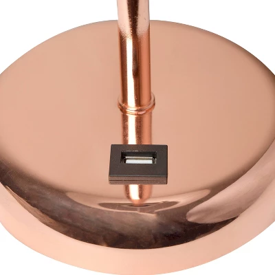 19.5" Bedside USB Port Feature Metal Table Desk Lamp Rose Gold With White Fabric Shade - Creekwood Home - Image 4