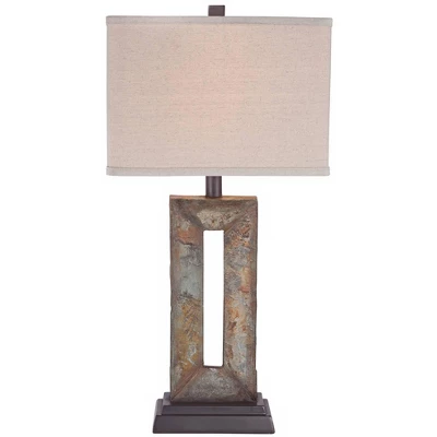 Franklin Iron Works Tahoe Rustic Table Lamp 26" High Natural Stale Rectangular Box Shade For Bedroom Living Room Bedside Nightstand Office Kids House - Image 5