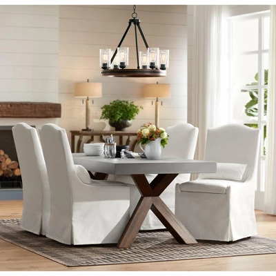 Franklin Iron Works Metal Wood Wagon Wheel Chandelier 25" Wide Rustic Farmhouse Clear Seeded Glass 6-Light Fixture For Dining Room - Image 6