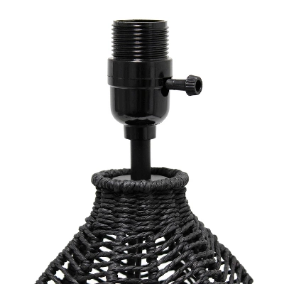 21" Vintage Rattan Wicker Style Paper Rope Bedside Table Lamp With Fabric Shade - Lalia Home - Image 6