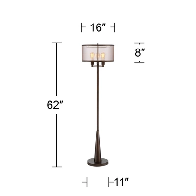 Franklin Iron Works Durango Rustic Farmhouse Floor Lamp 62" Tall Oiled Bronze Metal 3 Light LED Brown Sheer Drum Shade For Living Room Bedroom Office - Image 7