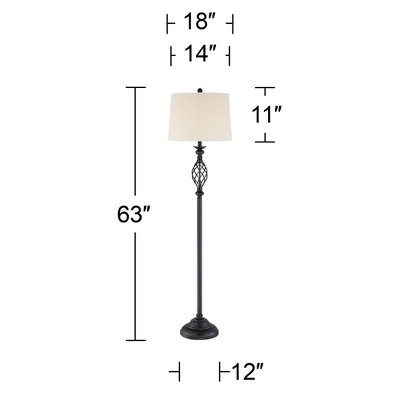 Franklin Iron Works Annie Rustic Floor Lamp Standing 63" Tall Bronze Iron Scroll Cream Hardback Drum Shade For Living Room Bedroom Office House Home - Image 7