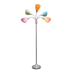 67" Contemporary Multi 5-Head Adjustable Gooseneck Floor Lamp With Shades - Simple Designs
