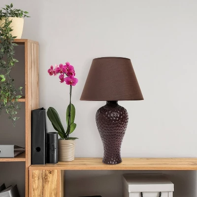 20.08" Traditional Ceramic Texture Imprint Winding Table Desk Lamp With Matching Fabric Shade Brown - Creekwood Home - Image 4