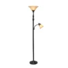 Torchiere Floor Lamp With Reading Light And Marble Glass Shades Restoration Bronze And Amber - Lalia Home