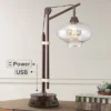 Franklin Iron Works Industrial Desk Table Lamp With USB And AC Power Outlet Workstation Charging Base 29" Tall Bronze Cognac Glass Office
