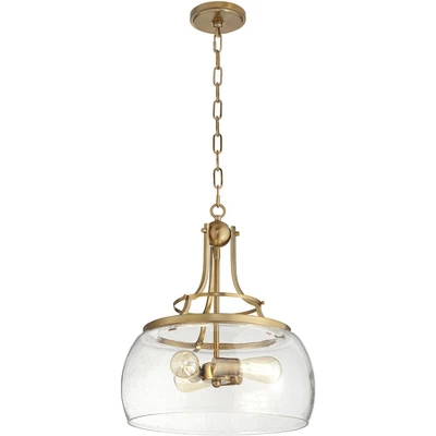 Franklin Iron Works Charleston Warm Brass Pendant Chandelier 16" Wide Modern LED Clear Seedy Glass 3-Light Fixture For Dining Room Home Kitchen Island - Image 5