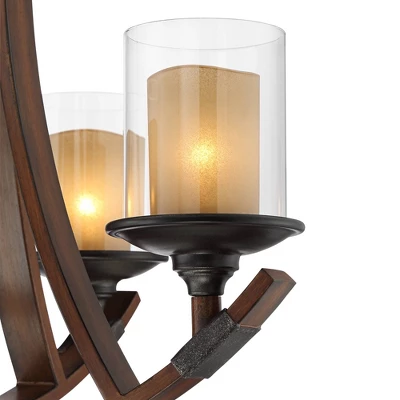 Franklin Iron Works Tafford Mahogany Wood Linear Pendant Chandelier 43 1/4" Wide Rustic Farmhouse Clear Glass 8-Light Fixture For Dining Room Kitchen - Image 2