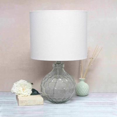 17.75" Contemporary Engraved Honeycomb Glass Table Desk Lamp With Fabric Shade Clear/White - Lalia Home - Image 2