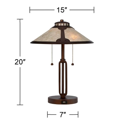 Franklin Iron Works Samuel Industrial Desk Lamp 20" High Rubbed Bronze With USB Charging Port Natural Mica Shade For Bedroom Living Room Bedside Desk - Image 8