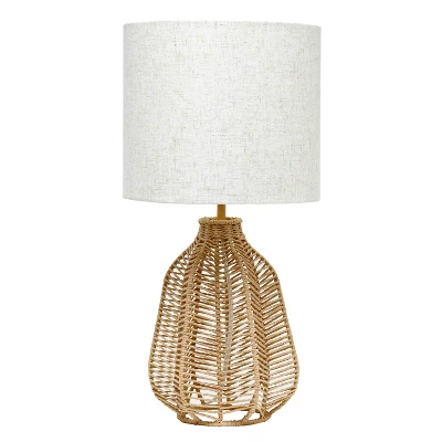 21" Vintage Rattan Wicker Style Paper Rope Bedside Table Lamp With Fabric Shade - Lalia Home - Image 9