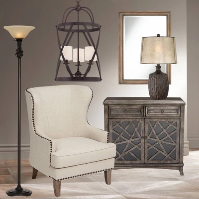 Franklin Iron Works Kelly Rustic Farmhouse Table Lamp 25 1/2" High Brown Mica Drum Shade For Bedroom Living Room Bedside Nightstand Office Kids Family - Image 4