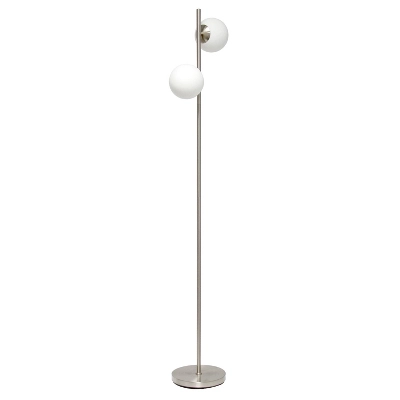 66" Tall Mid-Century Modern Tree Floor Lamp With Dual White Glass Globe Shade Brushed Nickel - Simple Designs - Image 4