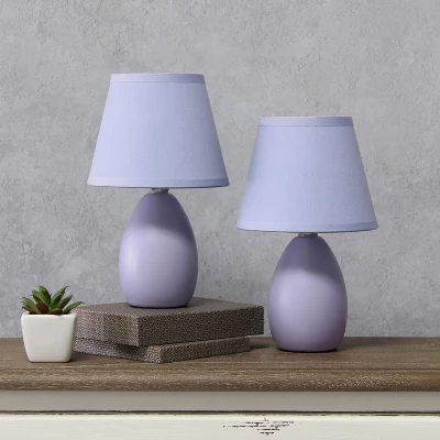 9.45" 2pk Petite Ceramic Oblong Bedside Table Desk Lamps With Matching Tapered Drum Shade Purple - Creekwood Home - Image 7
