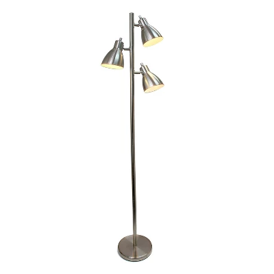 64" Traditional 3 Light Metal Floor Lamp With Adjustable Spotlight Shades Brushed Nickel - Creekwood Home