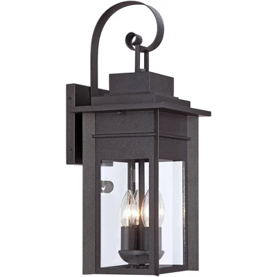 Franklin Iron Works Bransford Mission Outdoor Wall Light Fixture Black Specked Gray 21" Clear Glass For Post Exterior Barn Deck House Porch Yard Patio - Image 3
