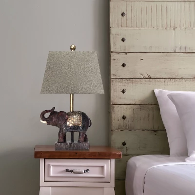 Elephant Table Lamp With Fabric Shade Brown - Lalia Home - Image 5