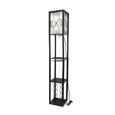 Etagere Organizer Storage Shelf Floor Lamp With Linen Shade Black - Simple Designs - Image 10