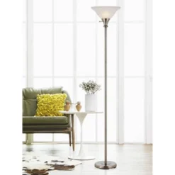 70" 3-way Metal Torchiere Floor Lamp With Glass Shade Brushed Steel - Cal Lighting