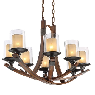 Franklin Iron Works Tafford Mahogany Wood Linear Pendant Chandelier 43 1/4" Wide Rustic Farmhouse Clear Glass 8-Light Fixture For Dining Room Kitchen - Image 5