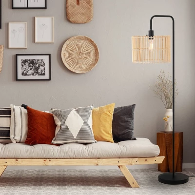 58" Barden Matte Black Floor Lamp With Bamboo Shade - Globe Electric - Image 7