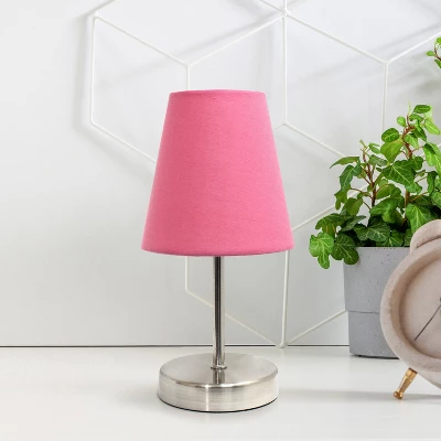10.5" Petite Metal Stick Bedside Table Desk Lamp In Sand Nickel With Fabric Shade Pink - Creekwood Home - Image 3
