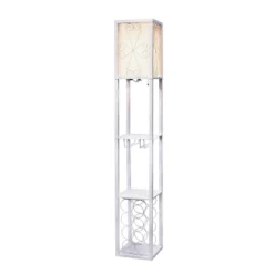 Etagere Storage Shelf Floor Lamp With Linen Shade White - Simple Designs