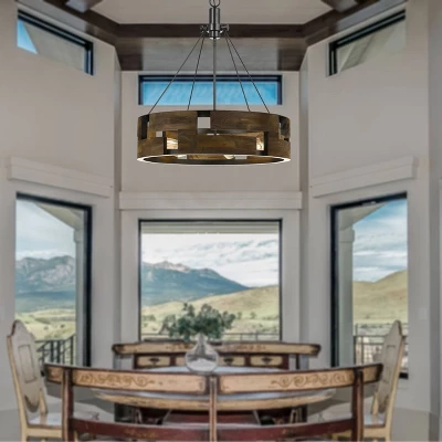 26" X 26" Round Metal Bradford Chandelier Wood Finish - Cal Lighting - Image 2