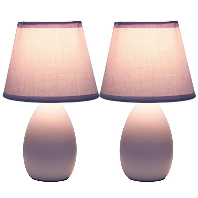 9.45" 2pk Petite Ceramic Oblong Bedside Table Desk Lamps With Matching Tapered Drum Shade Purple - Creekwood Home