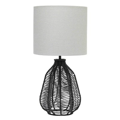 21" Vintage Rattan Wicker Style Paper Rope Bedside Table Lamp With Fabric Shade - Lalia Home - Image 8