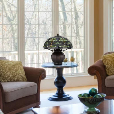 18.25" Metal Contemporary Mission Table Lamp With Tiffany Glass Shade - Cal Lighting - Image 3