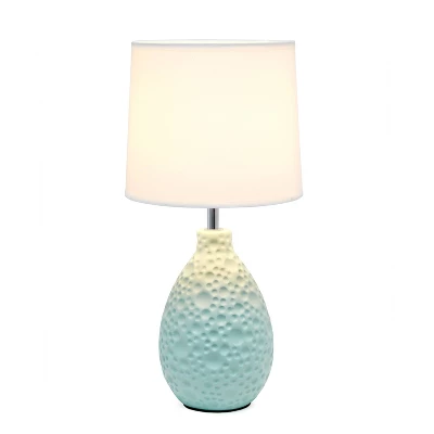14.17" Traditional Ceramic Texture Thumbprint Tear Drop Table Desk Lamp With Tapered White Shade Blue - Creekwood Home - Image 2