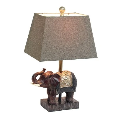 Elephant Table Lamp With Fabric Shade Brown - Lalia Home