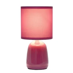 10.04" Traditional Ceramic Thimble Base Bedside Table Desk Lamp With Matching Fabric Shade Mauve - Simple Designs