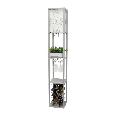 Etagere Organizer Storage Shelf Floor Lamp With Linen Shade Gray - Simple Designs - Image 3