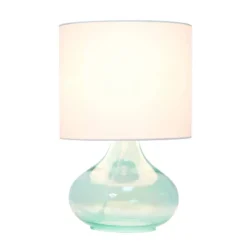 Glass Raindrop Table Lamp With Fabric Shade Aqua - Simple Designs