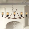 Franklin Iron Works Tafford Mahogany Wood Linear Pendant Chandelier 43 1/4" Wide Rustic Farmhouse Clear Glass 8-Light Fixture For Dining Room Kitchen