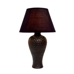 20.08" Traditional Ceramic Texture Imprint Winding Table Desk Lamp With Matching Fabric Shade Black - Creekwood Home