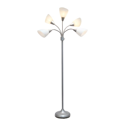 67" Contemporary Multi 5-Head Adjustable Gooseneck Floor Lamp With Shades White - Simple Designs - Image 2