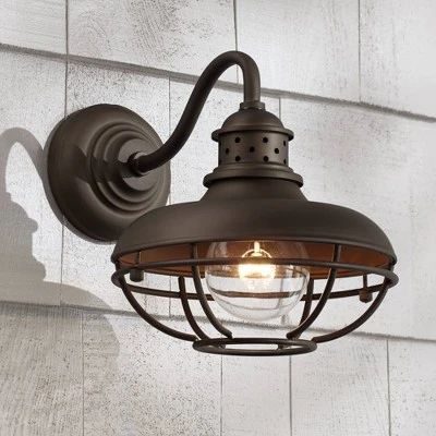 Franklin Iron Works Park Rustic Farmhouse Outdoor Wall Light Fixture Oil Rubbed Bronze Caged 9" For Post Exterior Barn Deck House Porch Yard Patio