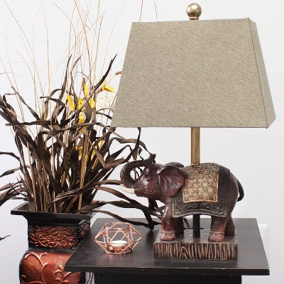 Elephant Table Lamp With Fabric Shade Brown - Lalia Home - Image 4