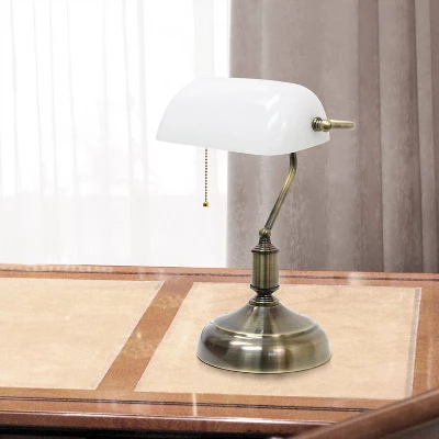 Executive Banker's Desk Lamp With Glass Shade White - Simple Designs - Image 2