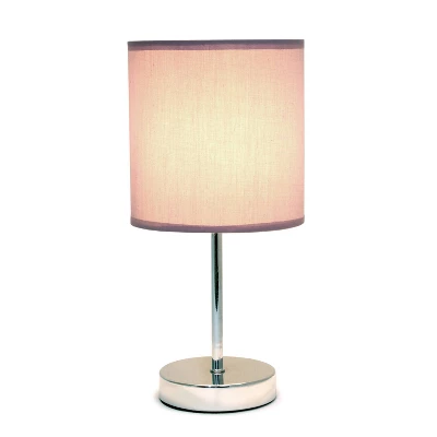 11.81" Traditional Petite Metal Stick Bedside Table Desk Lamp In Chrome With Fabric Shade Purple - Creekwood Home - Image 4