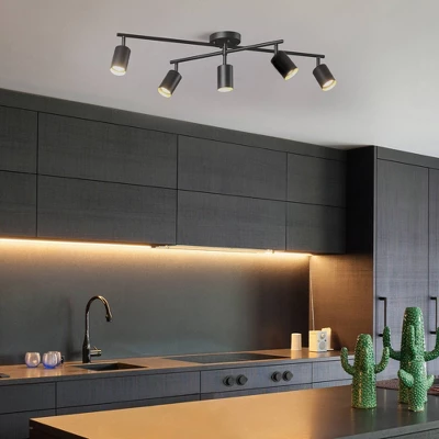 5-Light Matte Black Track Lighting With Center Swivel Bar With Pivoting Shades - Globe Electric - Image 2