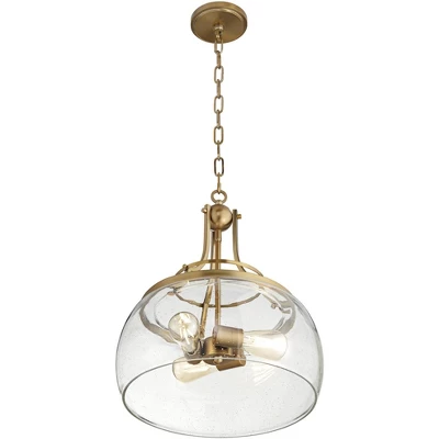 Franklin Iron Works Charleston Warm Brass Pendant Chandelier 16" Wide Modern LED Clear Seedy Glass 3-Light Fixture For Dining Room Home Kitchen Island - Image 6