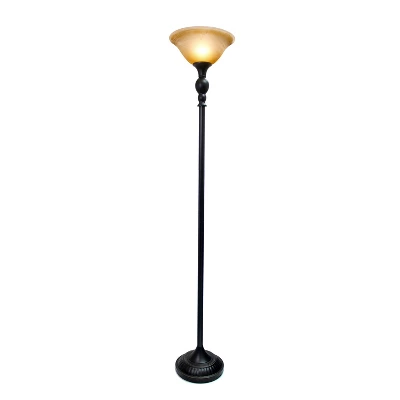 1-Light Torchiere Floor Lamp With Marbleized Glass Shade Restoration Bronze - Lalia Home